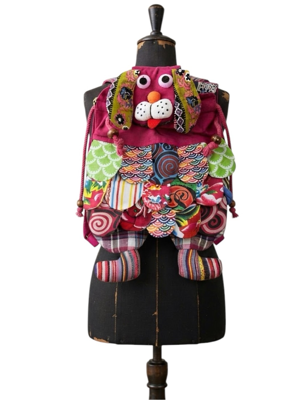 HANDMADE Dog Patchwork Novelty Backpack Pink Multicolor Size 13.5”